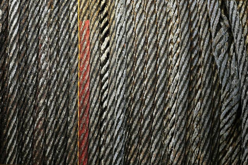 Close-up of steel cable strands