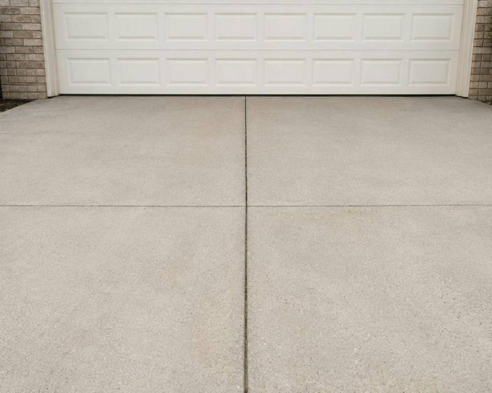Bottom edge of a closed garage door on a concrete floor