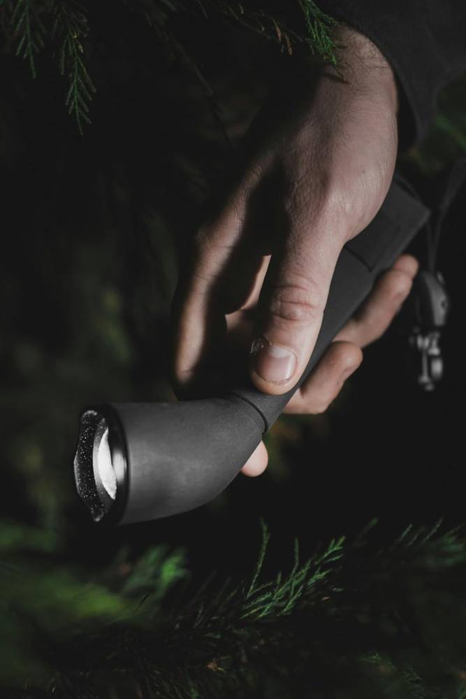 Hand holding a flashlight