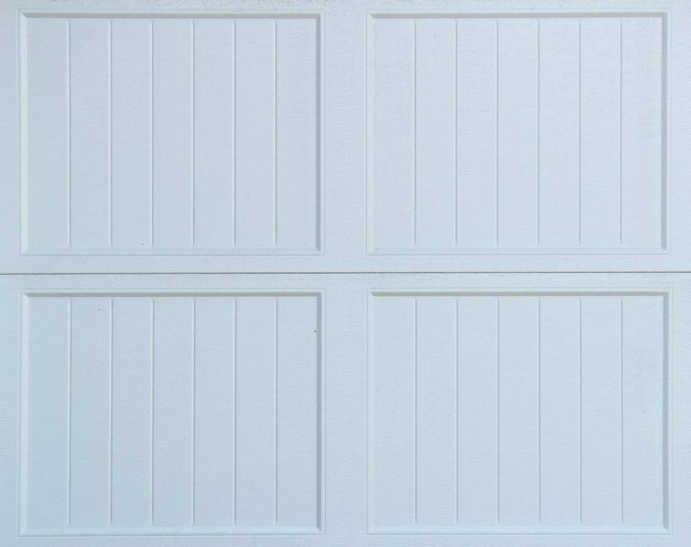 Close-up of white garage door panels