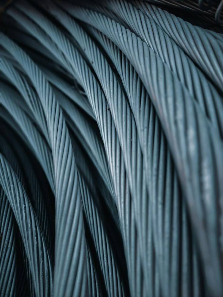 Close-up of a coil of steel wire rope